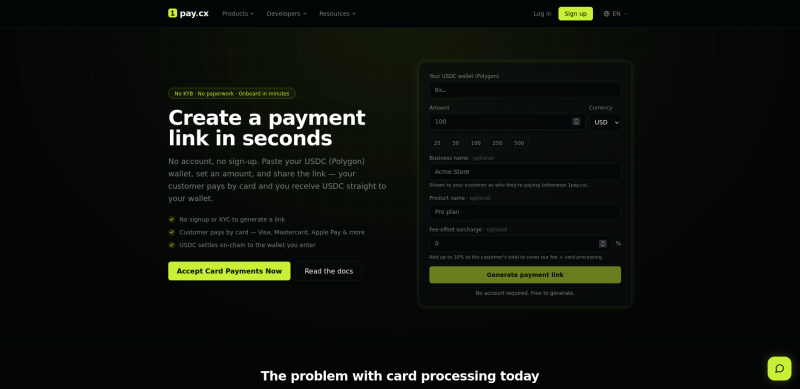 Merchant onboarding main page